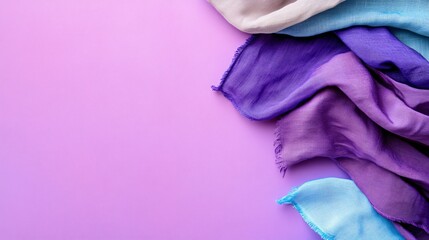 Poster - Colorful silk scarves forming a gradient on a purple background