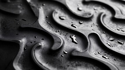 Aufkleber - Water droplets resting on textured black surface