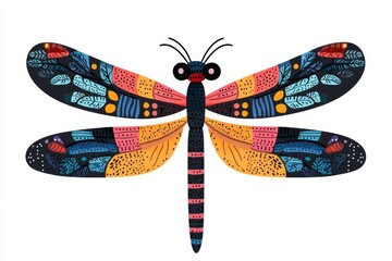 Leinwandbilder - A minimalist flat design of a dragonfly in flight, illustrated with clean lines and pastel gradients, set against a white background