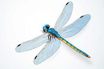 Leinwandbilder - A minimalist flat design of a dragonfly in flight, illustrated with clean lines and pastel gradients, set against a white background