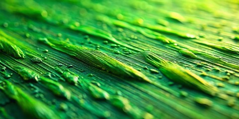 Poster - Closeup of a Vibrant Green Textured Surface Highlighting Brushstrokes and Imperfections in Tilt-Shift Photography Style for Artistic Exploration and Nature Appreciation