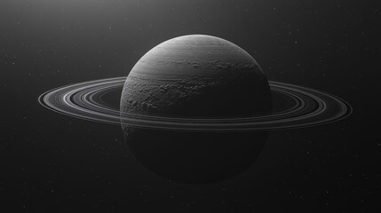Wall Mural - A monochromatic depiction of a planet with prominent rings in space