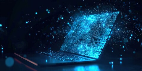 Laptop computer with a blue screen and a blue keyboard