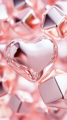 Poster - Heart-shaped crystal reflects light among geometric forms, creating a captivating play of shapes and colors