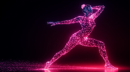Poster - A dancer performs intricate movements representing love with geometric shapes illuminated in vibrant neon hues