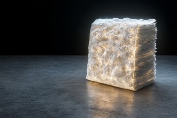 Aufkleber - A 3D-rendered document stack with realistic textures, glowing from embedded holographic details in a futuristic setting
