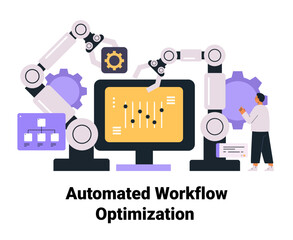 Poster - automated workflow optimization robotic arms technology concept person interacting with computer gea