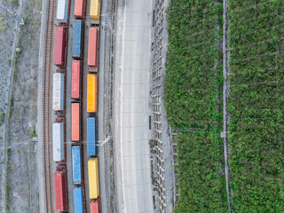 Aufkleber - Aerial view of cargo container train