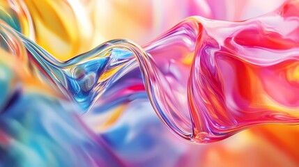 Wall Mural - colorful abstract swirl of translucent waves in vibrant hues of pink, blue, and yellow.