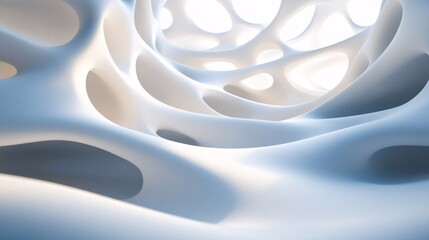 Fototapete - Abstract futuristic empty building interior in white color with holes and bright light