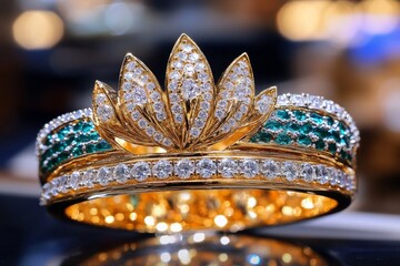 Aufkleber - A detailed image of gold jewelry displayed in a shop at Dubai Gold Souk, with intricate designs sparkling under bright lights