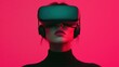 © Raitalinn - Young Woman Wearing Virtual Reality Headset with Neon Pink Background and Headphones