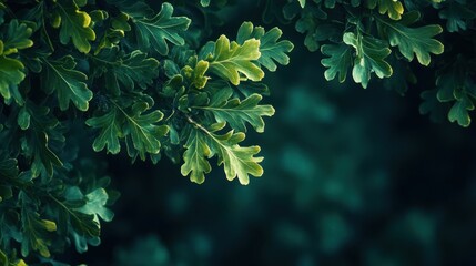 Wall Mural - vibrant green oak branch leaves - fresh and inviting nature concept for versatile design layouts