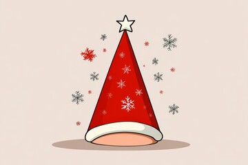 Aufkleber - A flat design of a dwarf red Christmas hat adorned with snowflakes, set against a neutral background