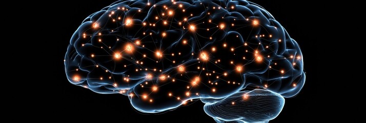 Fototapete - An abstract representation of a human brain illuminated by vibrant neural networks, allowing ample space for personalized text or messages. Generative AI
