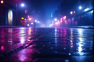 Wall Mural - Fantastic A photo of a misty city street at night neon lights