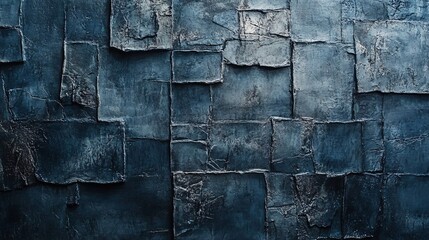 Aufkleber - Dark blue textured stone wall forming abstract geometric pattern