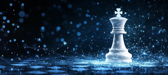 Poster - strategic advantage through artificial intelligence illuminated chess piece in a network of data