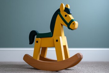 Wall Mural - an expansive playroom filled with vintage toys, where a classic wooden rocking horse stands in sharp
