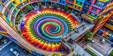 Poster - Colorful Abstract Retro Psychedelic Ice Tie Dye Swirl Design in Architectural Context with Vibrant Patterns and Unique Structures Capturing the Essence of Modern Art and Design
