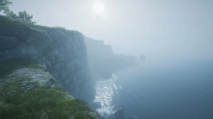 Wall Mural - Fog rolling off the cliffs, revealing hidden dangers below.