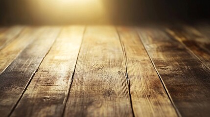 Aufkleber - Empty wooden table illuminating by a warm light