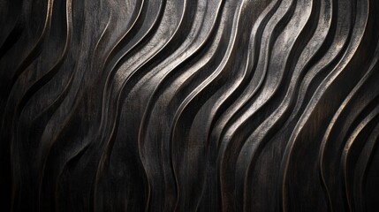 Aufkleber - Dark wavy metallic surface creating a luxurious pattern background