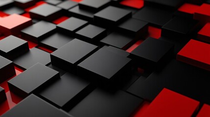 Fototapete - Black and red cubes creating modern abstract background