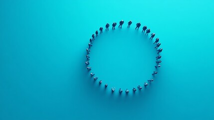 Poster - Businesspeople forming a circle on blue background: teamwork and cooperation concept