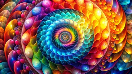 Poster - Colorful Double Exposure Photography of a Spiral Pattern with Circles Creating a Vibrant and Dynamic Visual Experience for Abstract Art Lovers