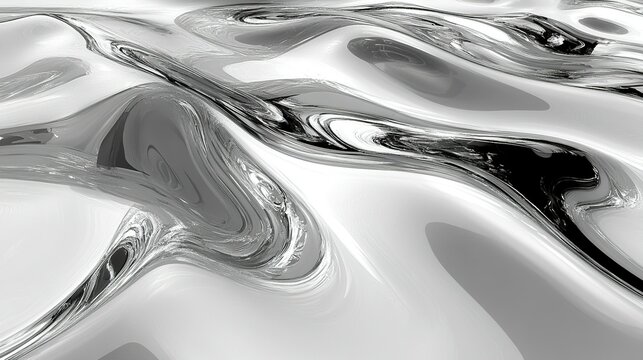 Abstract background of liquid metal, mercury or silver. Concept of futuristic, modern, and fluid design.