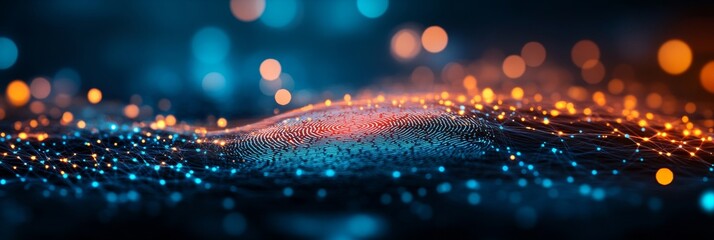 Poster - Fingerprint Glowing On Blue Network Connection, Concept of Biometric Security And Data Privacy