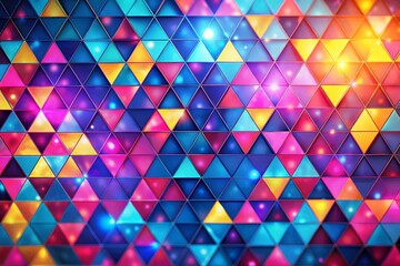 Poster - Colorful Triangles Mosaic in Vibrant Neon Pink, Blue, and Yellow - Modern Abstract Geometric Pattern Art Illustration for Contemporary Backgrounds and Designs