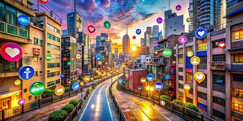 Poster - Comprehensive Collection of Social Media Symbols for Modern Urban Exploration Photography Showcasing Interconnectivity and Digital Engagement in Urban Environments
