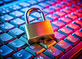 Poster - Computer Security Concept Featuring a Padlock on a Keyboard, Symbolizing Cybersecurity and Data Protection in a Modern Digital Environment