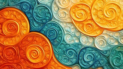 Poster - Abstract interlocking spirals in soft gradients, creating a seamless digital texture.