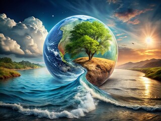 Poster - Conceptual Photography of Earth and Water: A Surreal Blend of Nature’s Elements Representing Harmony, Balance, and Interconnectedness in a Captivating Visual Experience
