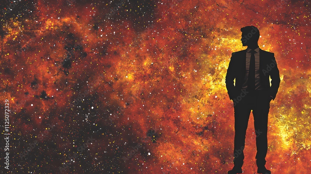 man's silhouette merged with a cosmic background, representing his ...