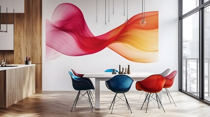 Aufkleber - Abstract ribbons in vibrant gradients flowing seamlessly across a minimalist white canvas.