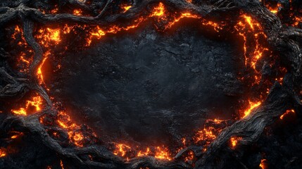 Fototapete - Molten Lava Rock Frame Encircles Dark Center