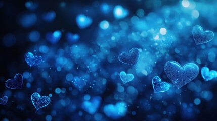 Poster - Blue Heart Shapes Sparkling in Bokeh Light Background Design