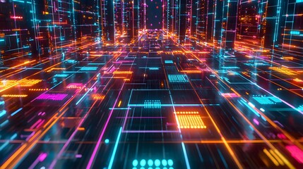 Poster - A clean grid of glowing nodes interwoven to create a seamless flow of data connectivity.