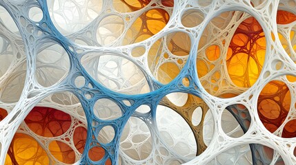 Poster - A symbolic abstract pattern of translucent overlapping shapes blending into seamless connections.