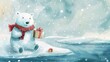 © NAK - a cute white polar bear wearing a scarf and holding presents