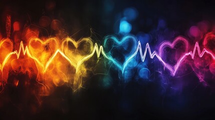 Poster - A smooth, flowing animation of heartbeat waves in various colors against a dark background, representing emotions and the essence of life