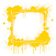 Poster - A vibrant yellow paint splash frame, showcasing a square design with drips and splatters, emphasizing artistic flair.