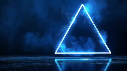 Poster - Stunning Neon Triangle Animation with Glowing Effects and Vivid Blue Background