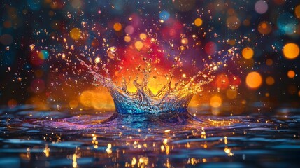 Wall Mural - Vibrant Water Splash Against A Colorful Bokeh Background