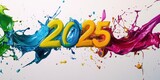3D effect 2025 text in the middle of diffrent colore 