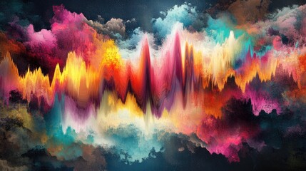 Poster - An abstract visualization of sound waves resembling a heartbeat, vibrant colors pulsating outward, capturing the essence of life and rhythm